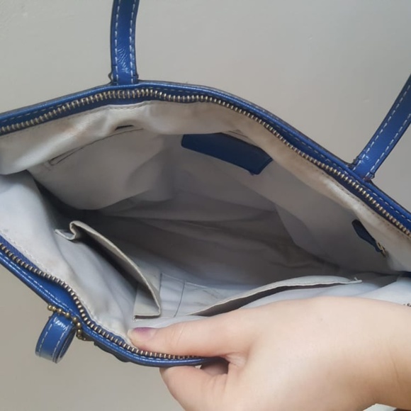 Tan and Blue Coach Canvas Bag - Picture 5 of 8